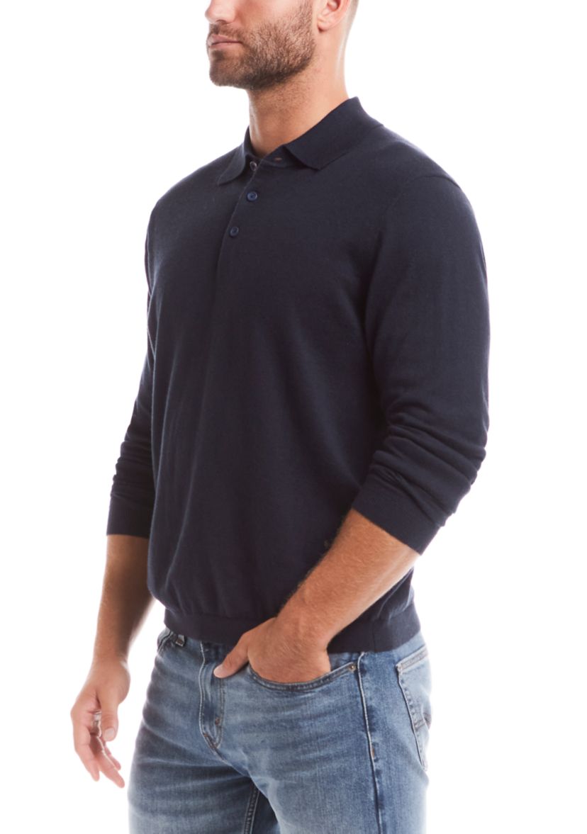 Mens Cotton Cashmere 3 Button Polo Sweater