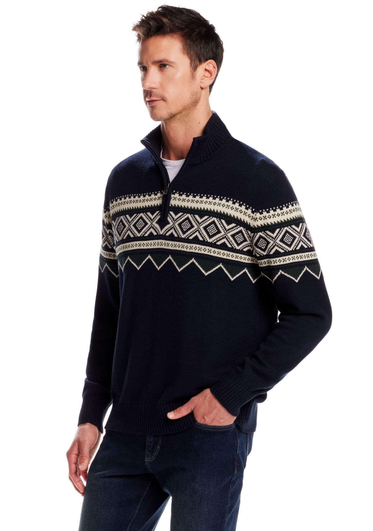 Mens Nordic Quarter Zip Sweater