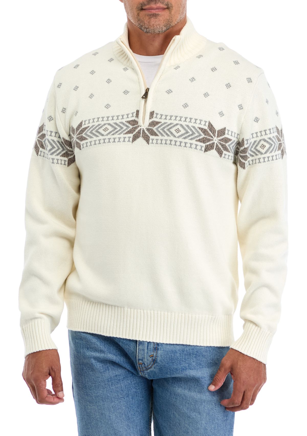   Holiday Snowflake Quarter Zip Sweater 