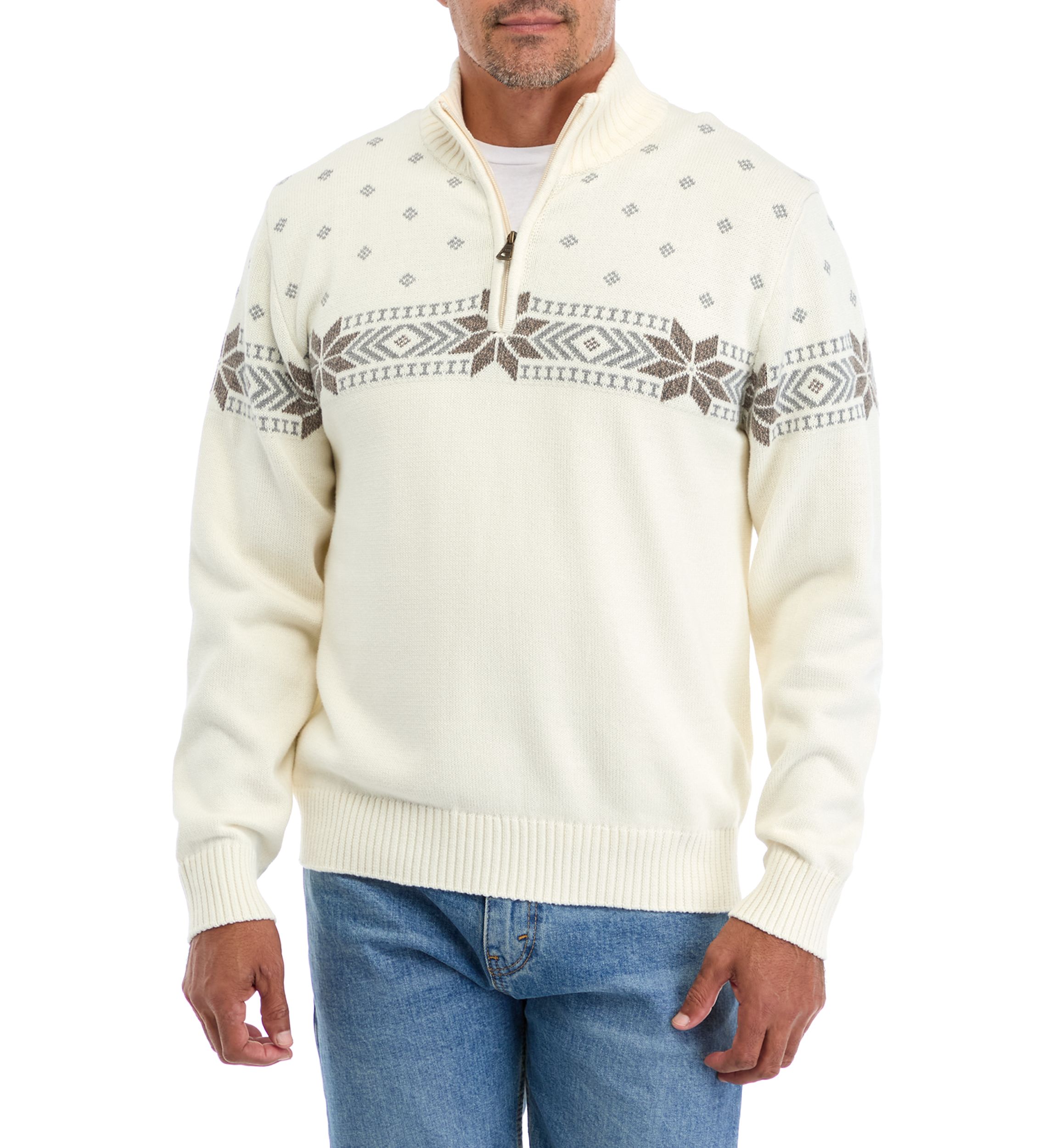   Holiday Snowflake Quarter Zip Sweater 