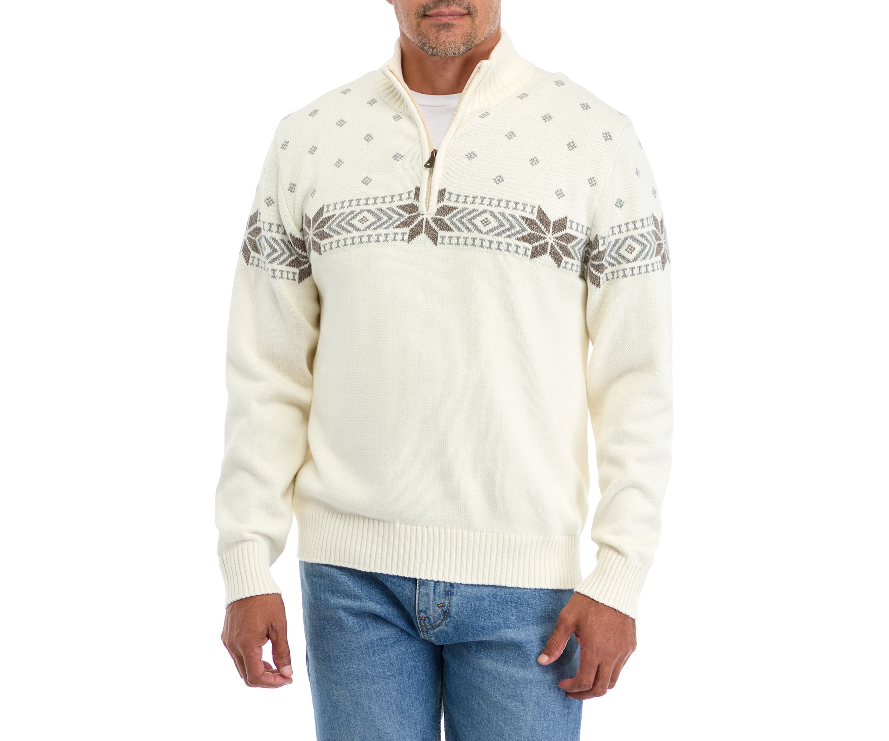   Holiday Snowflake Quarter Zip Sweater 