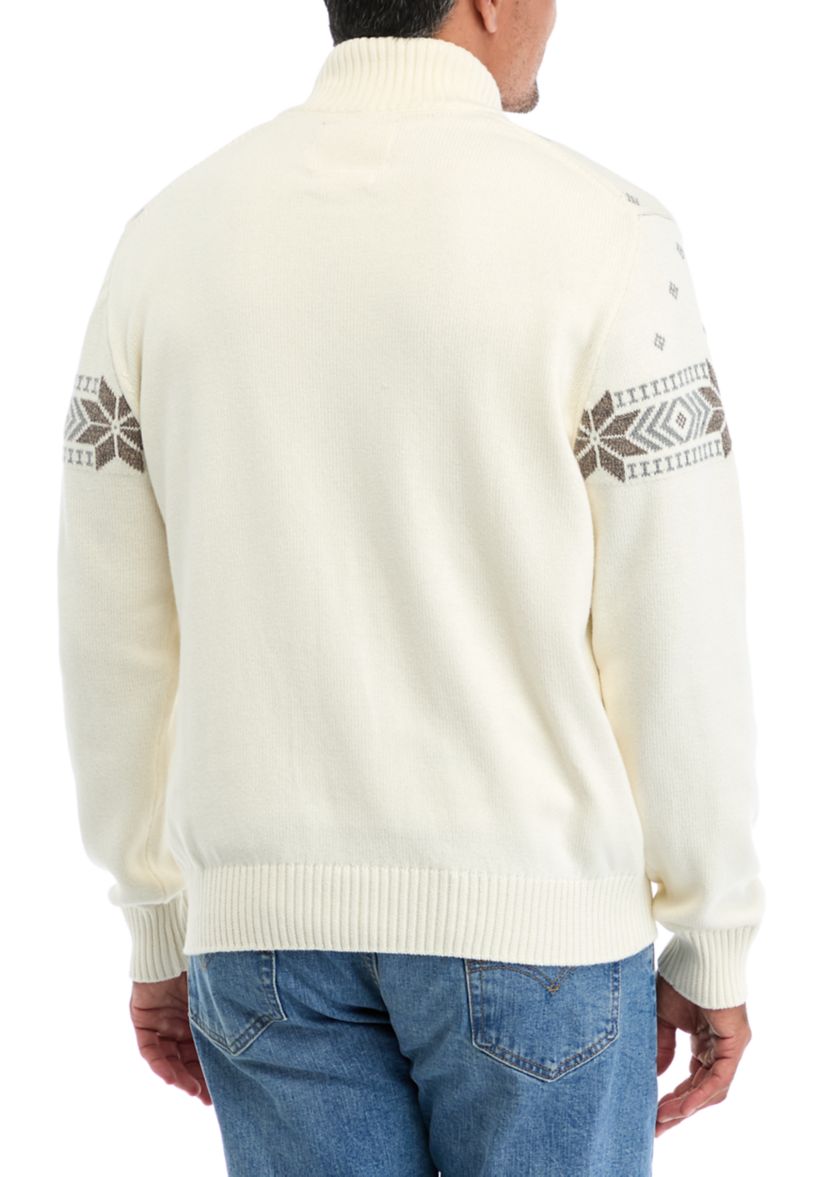   Holiday Snowflake Quarter Zip Sweater 