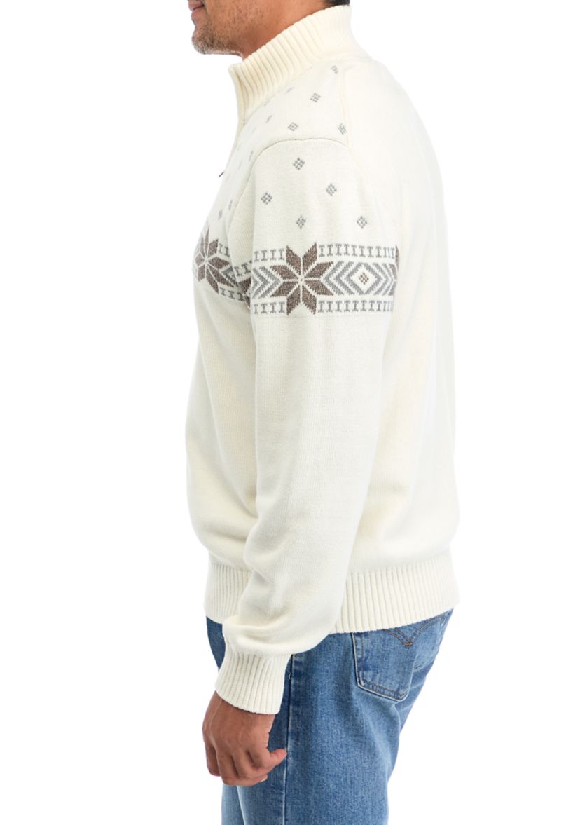   Holiday Snowflake Quarter Zip Sweater 