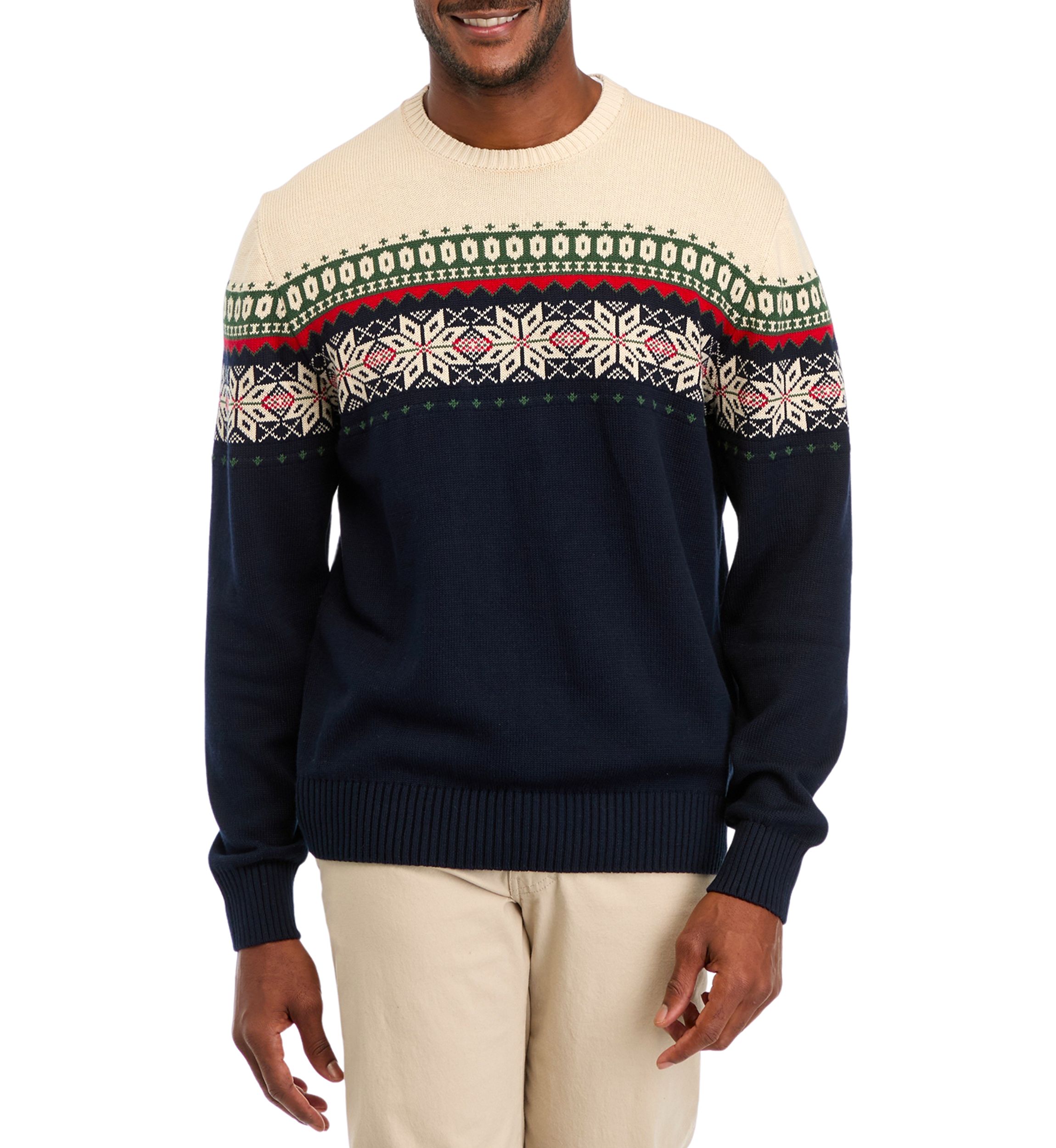 Mens Holiday Snowflake Crew Neck Sweater 