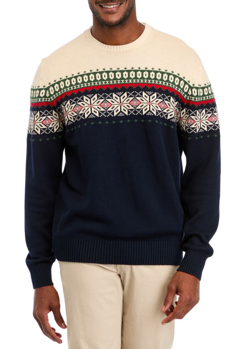 Mens Holiday Snowflake Crew Neck Sweater 