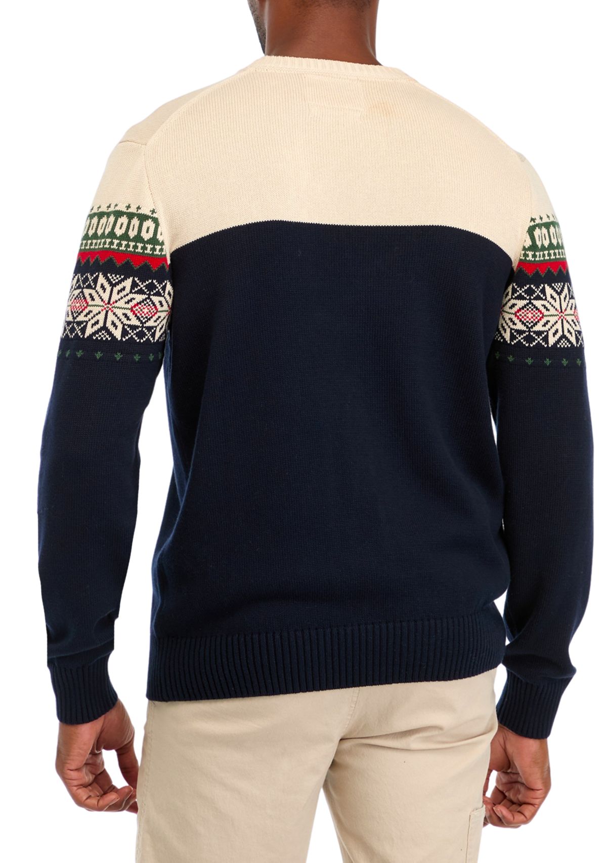 Mens Holiday Snowflake Crew Neck Sweater 