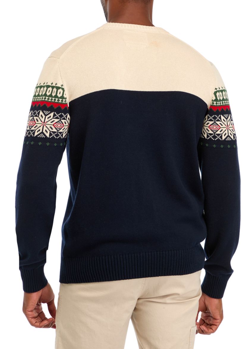 Mens Holiday Snowflake Crew Neck Sweater 