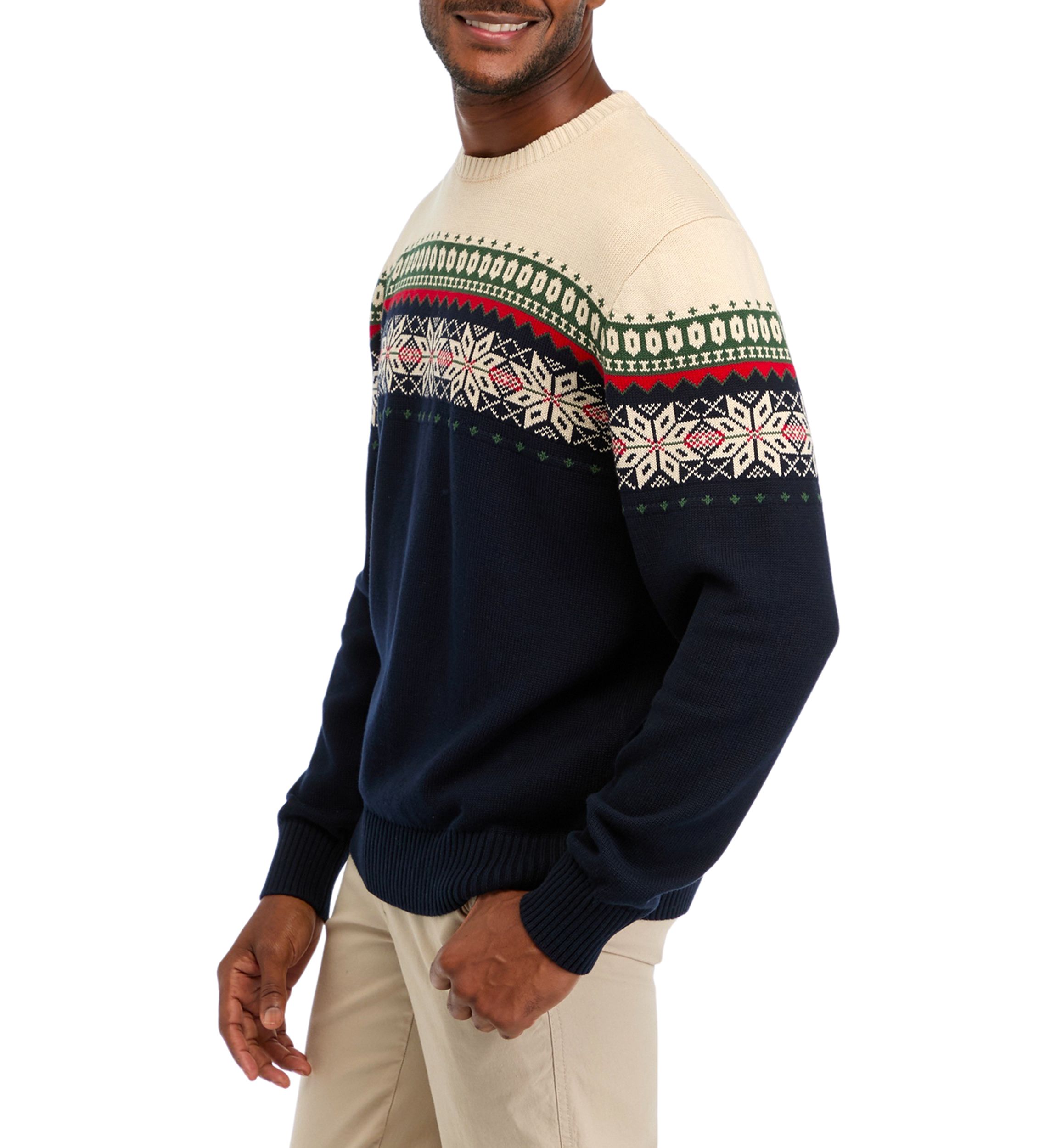 Mens Holiday Snowflake Crew Neck Sweater 