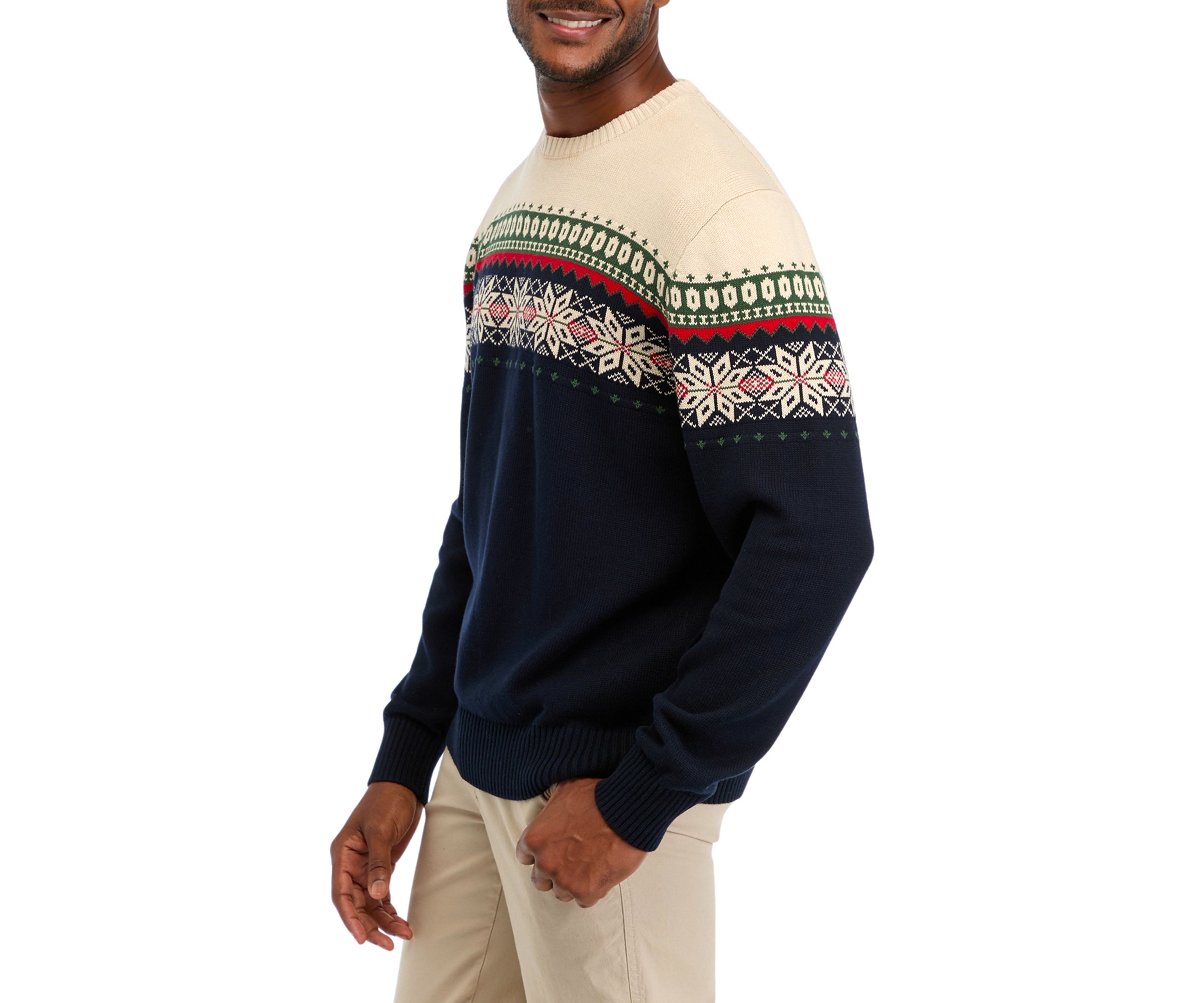 Mens Holiday Snowflake Crew Neck Sweater 