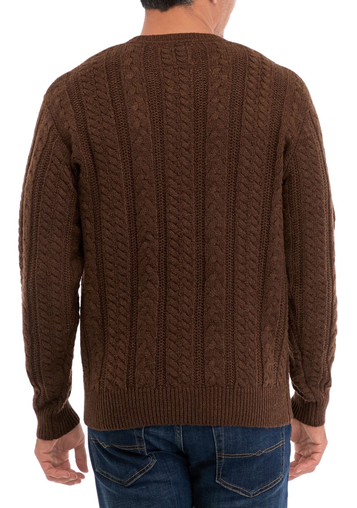 Mens Cable Knit Crew Neck Sweater 