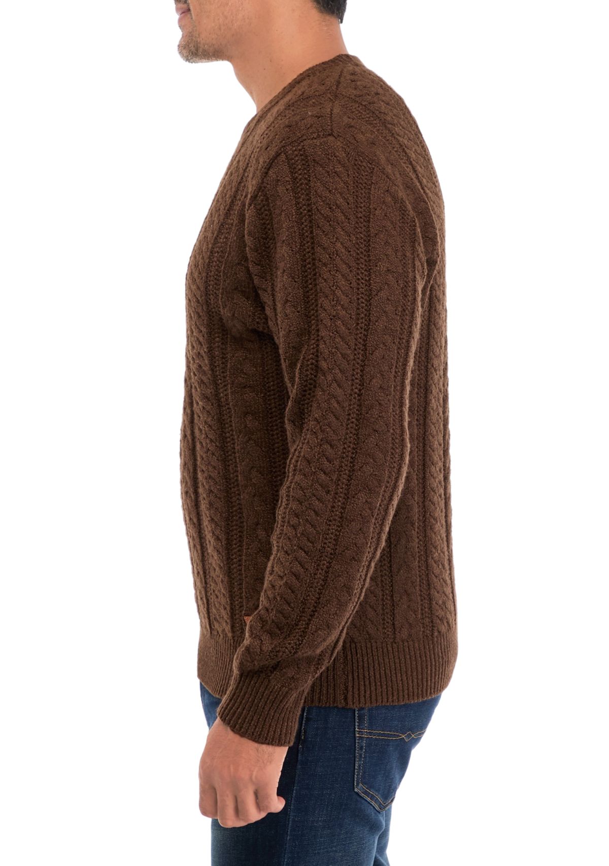 Mens Cable Knit Crew Neck Sweater 