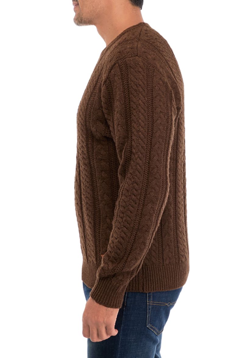 Mens Cable Knit Crew Neck Sweater 