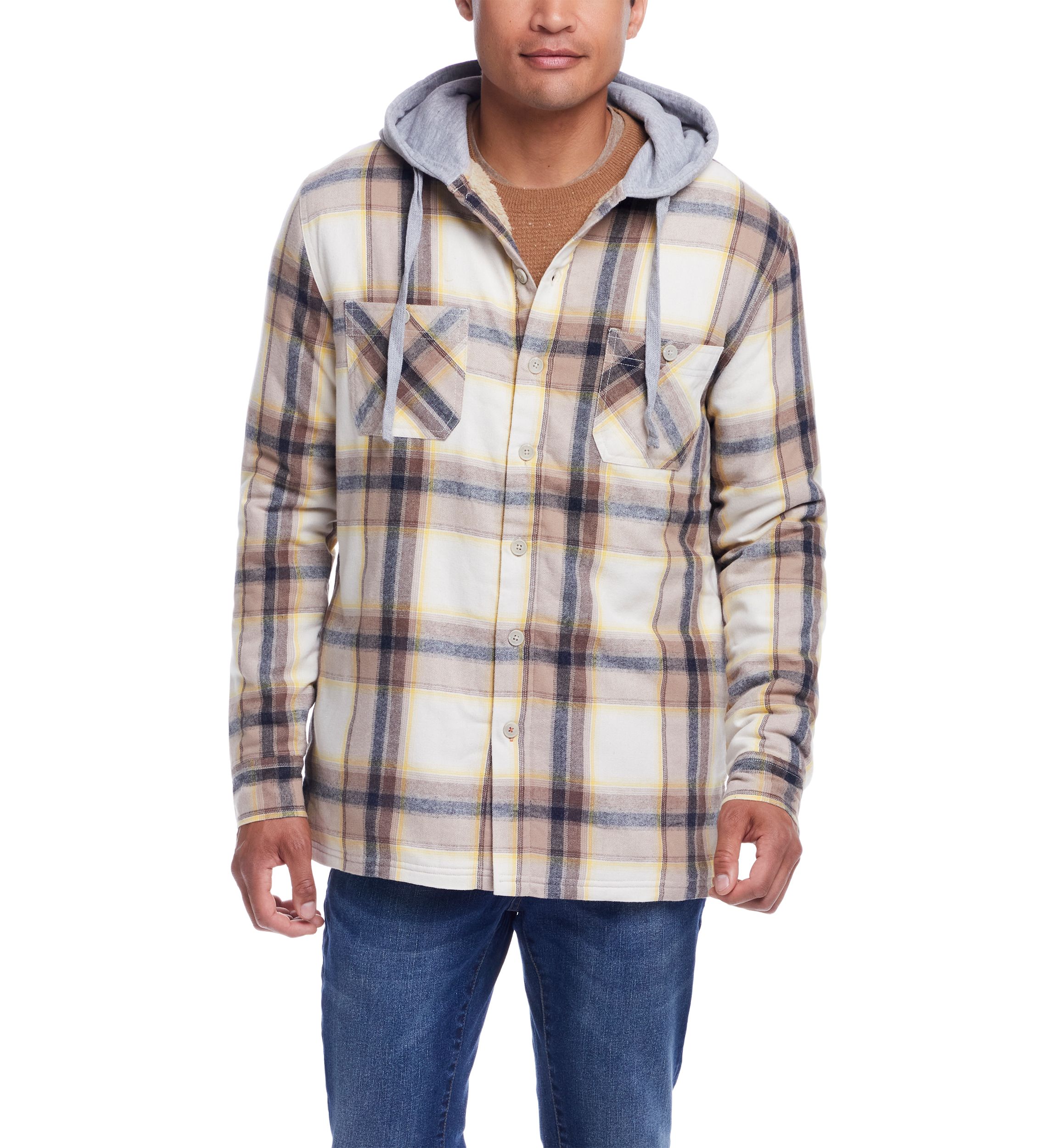 Mens Sherpa Lined Hooded Flannel Shirt Jacket