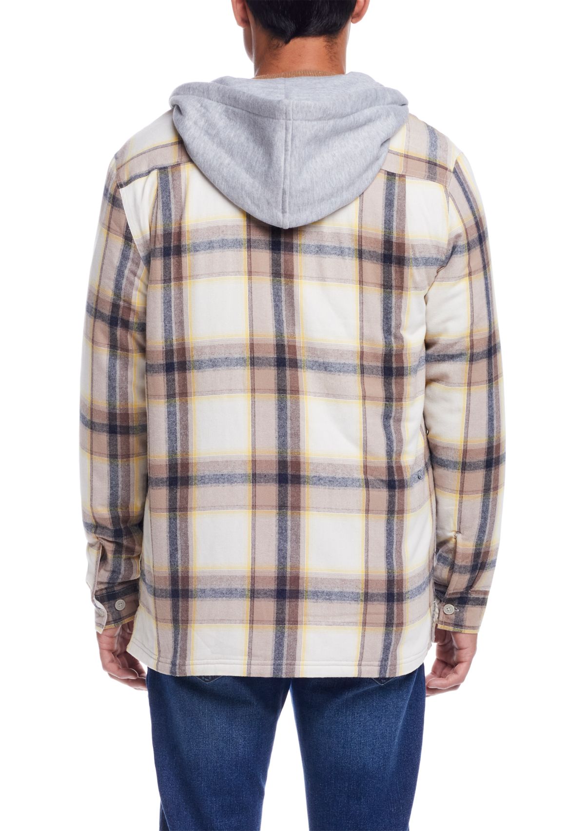 Mens Sherpa Lined Hooded Flannel Shirt Jacket