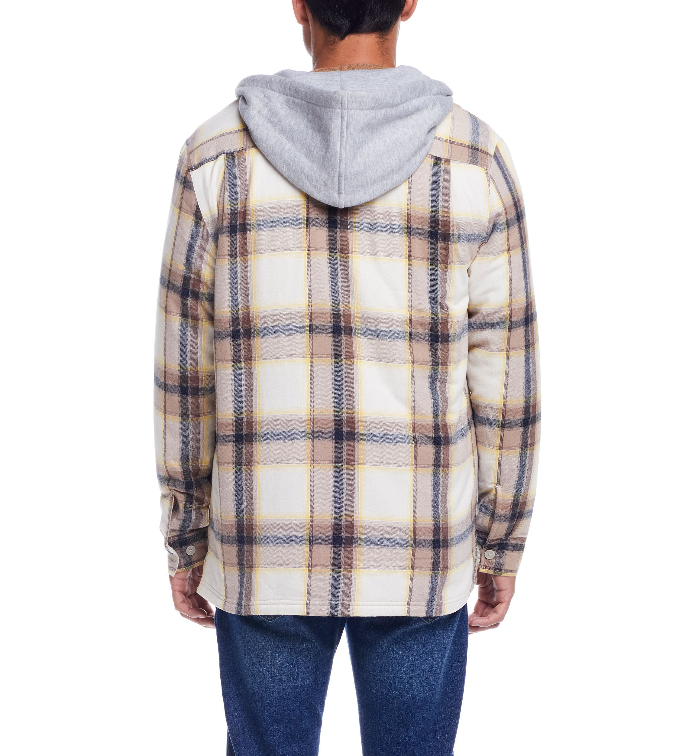 Mens Sherpa Lined Hooded Flannel Shirt Jacket
