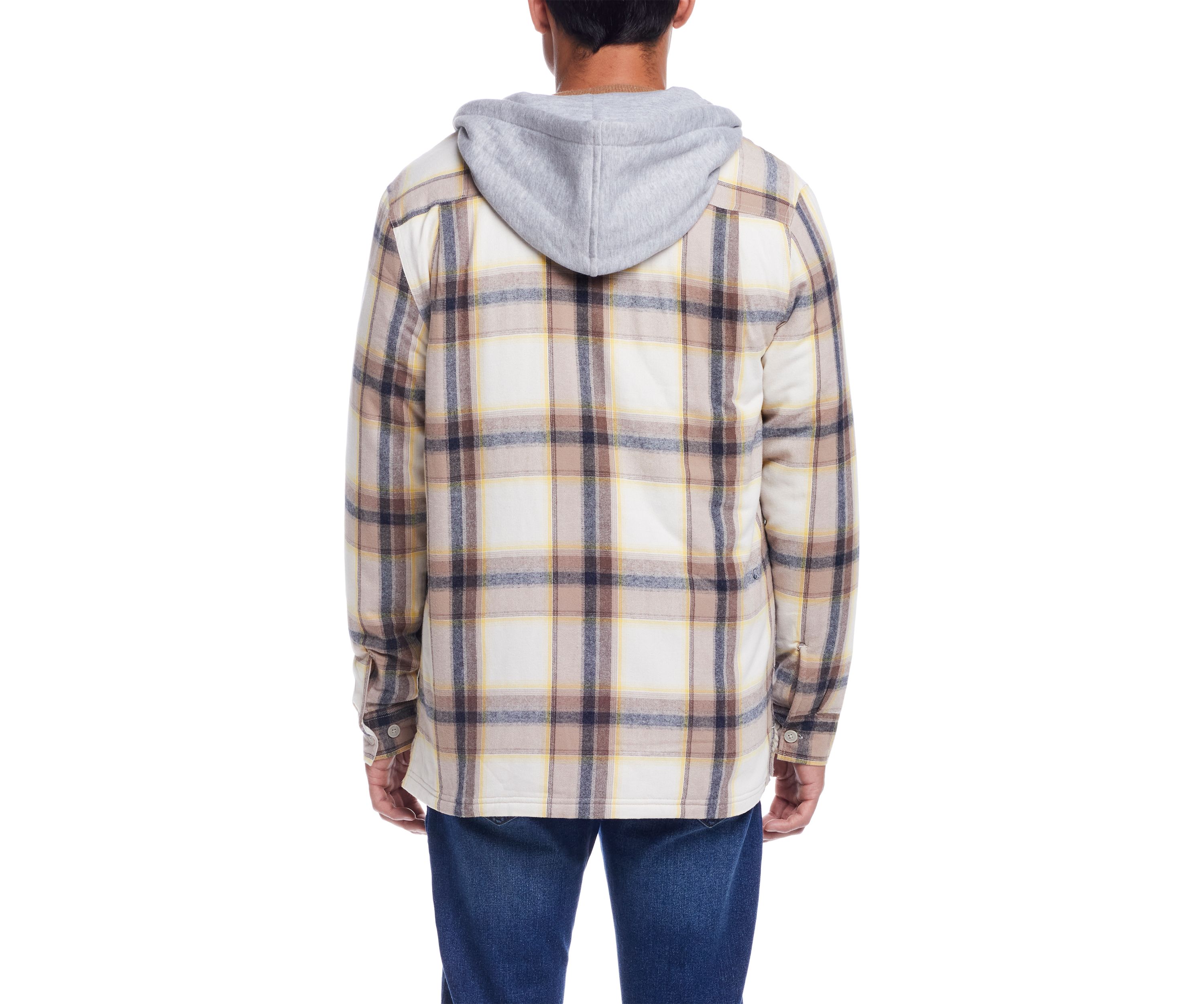 Mens Sherpa Lined Hooded Flannel Shirt Jacket