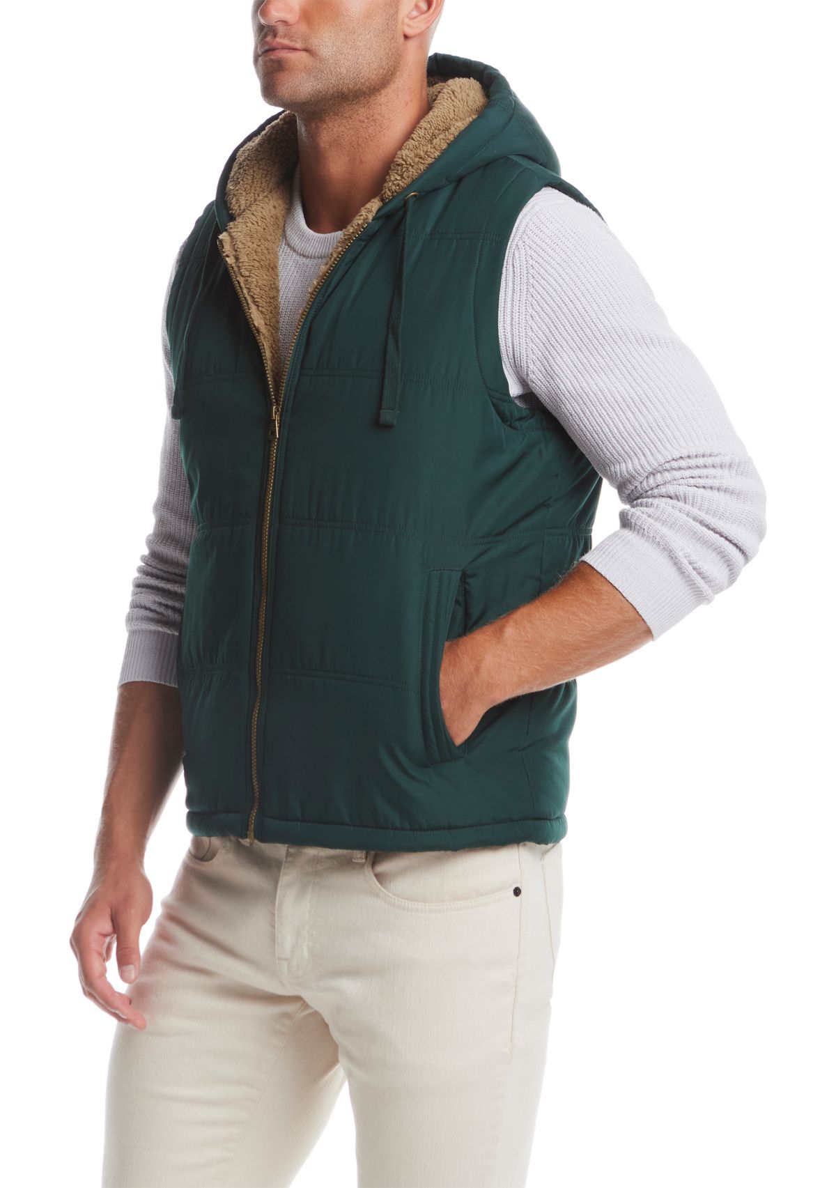 Sherpa Lined Hooded Puffer Vest 