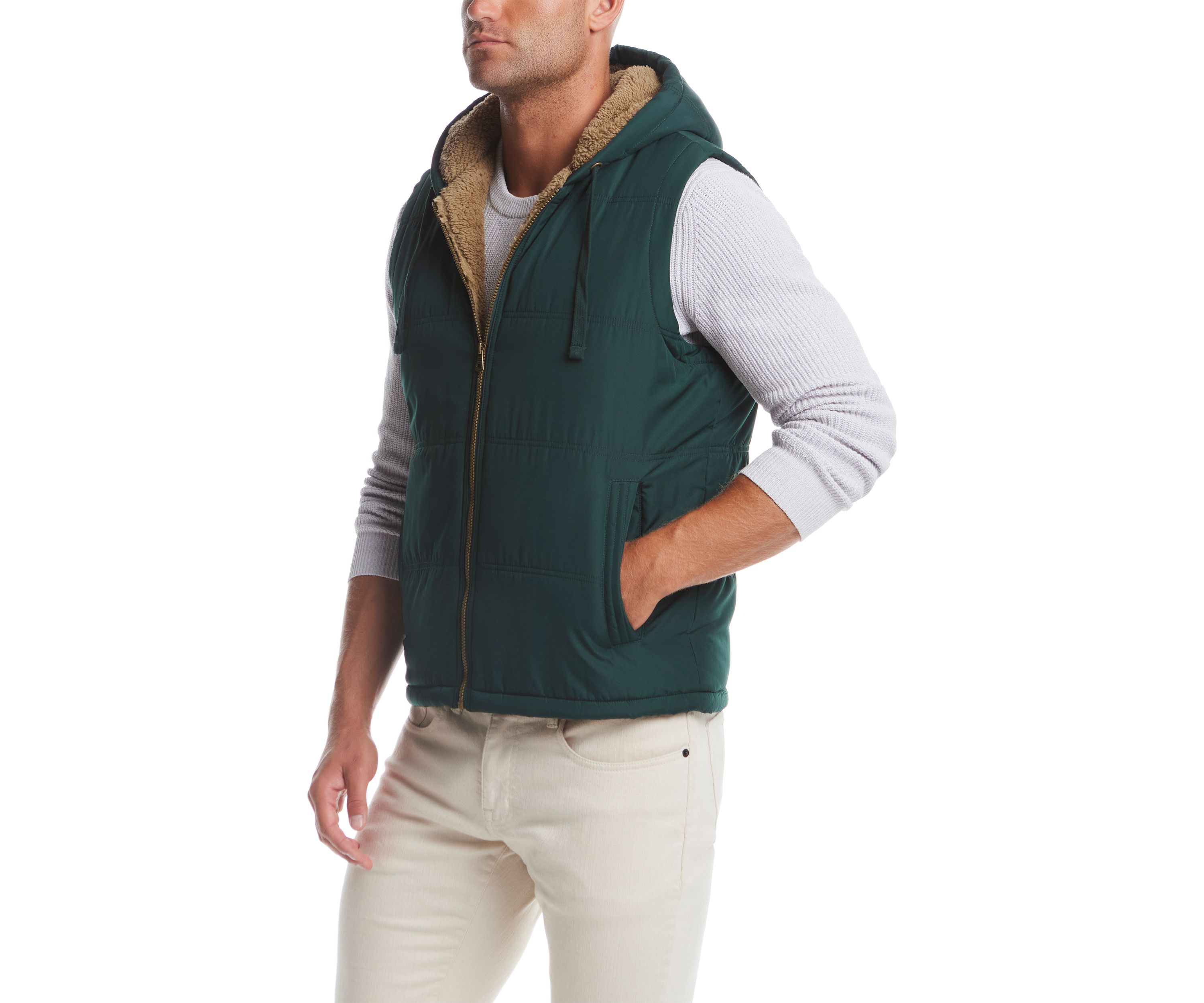 Sherpa Lined Hooded Puffer Vest 