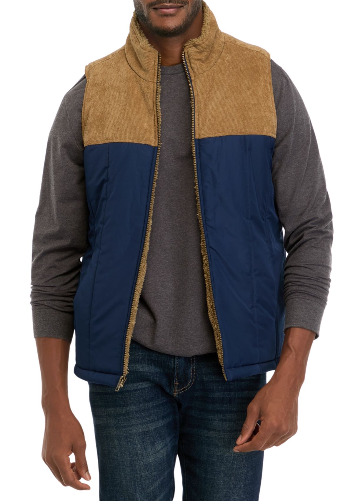 Corded Mixed Media Puffer Vest 