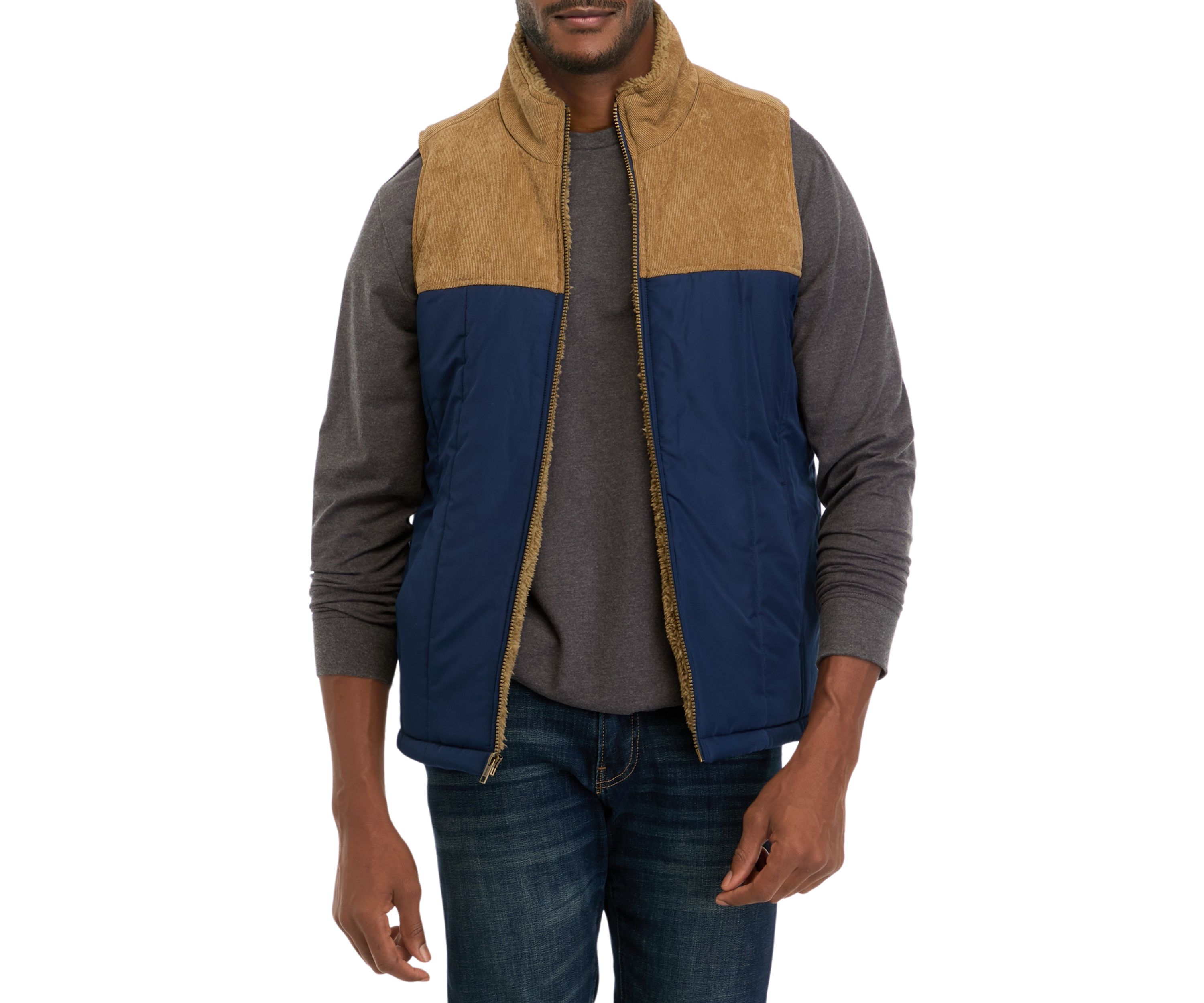 Corded Mixed Media Puffer Vest 