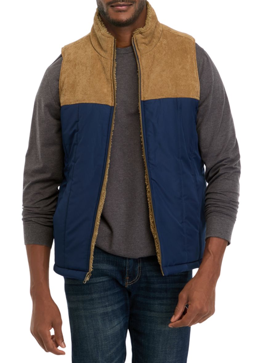 Corded Mixed Media Puffer Vest 