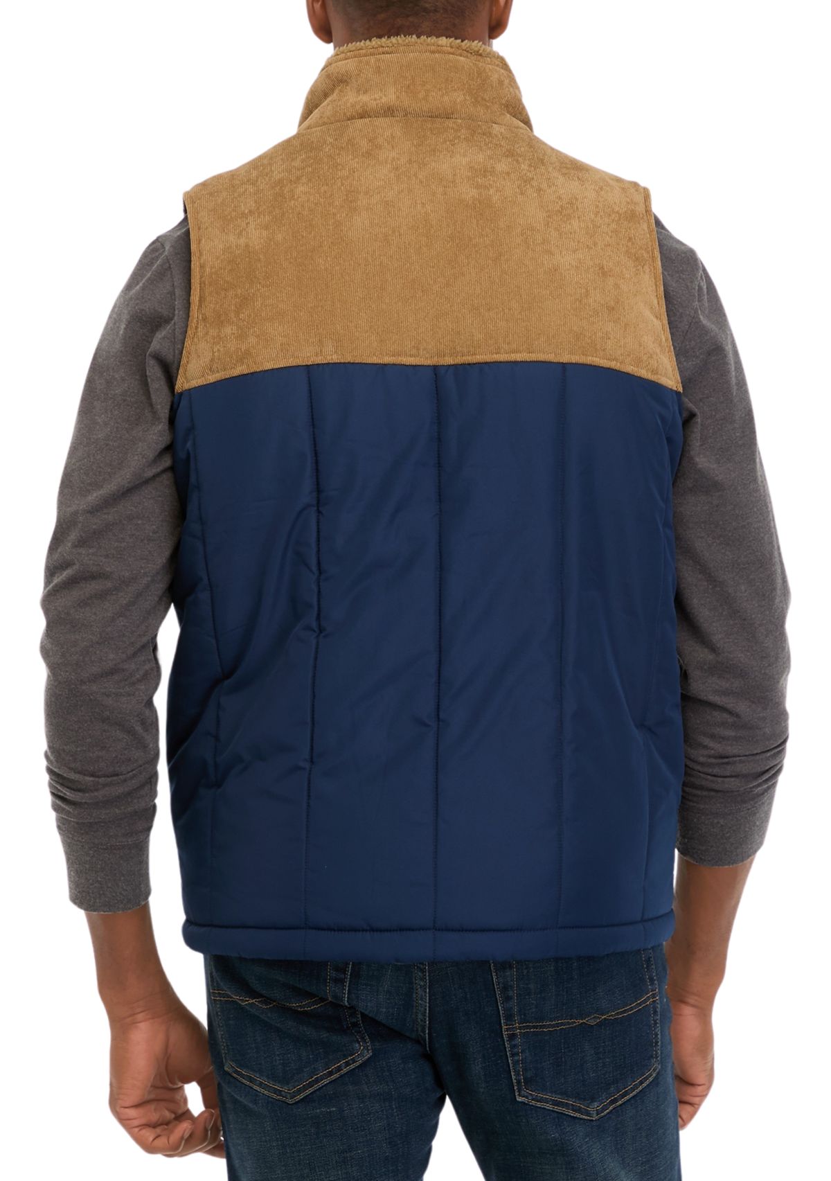 Corded Mixed Media Puffer Vest 