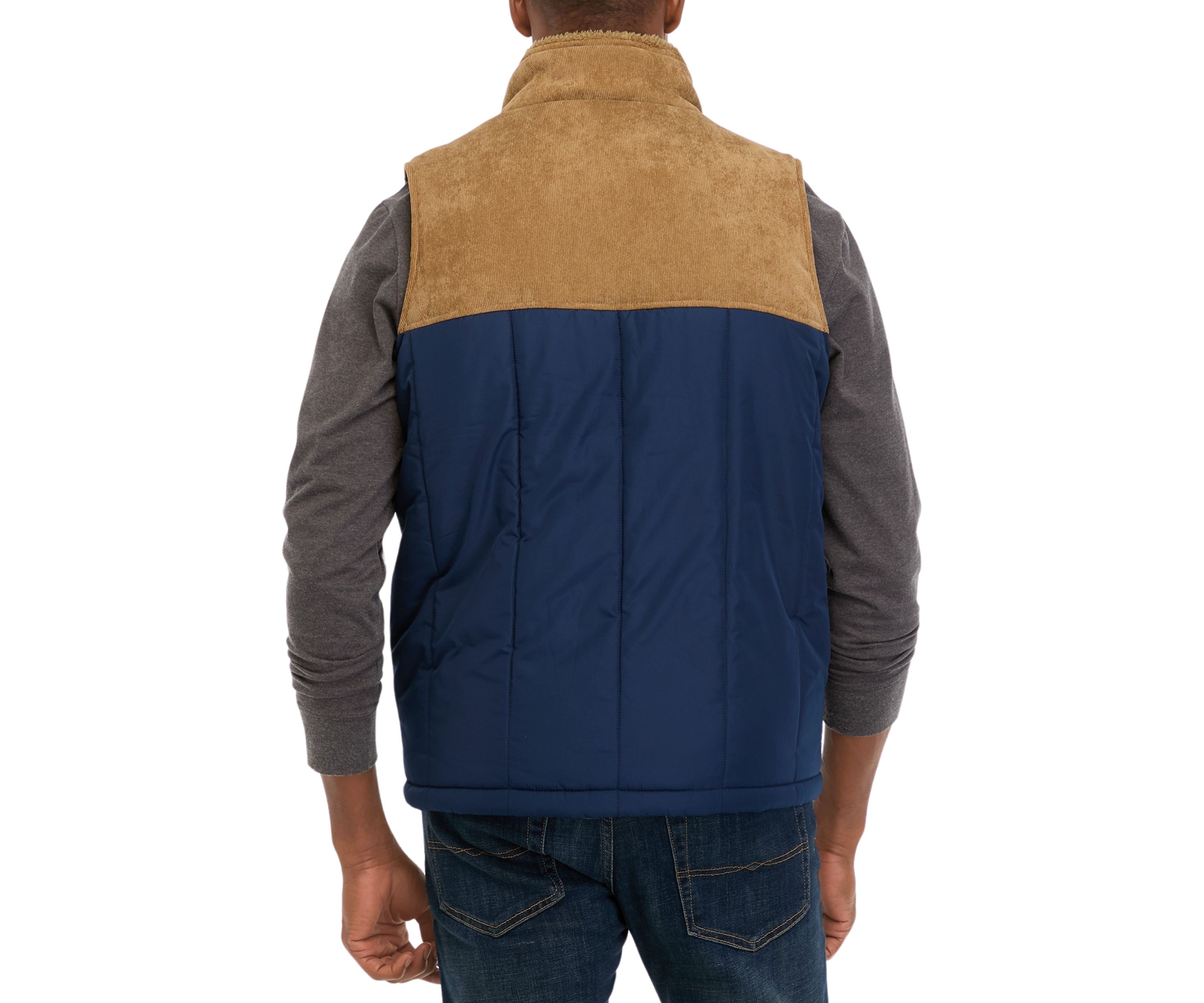 Corded Mixed Media Puffer Vest 