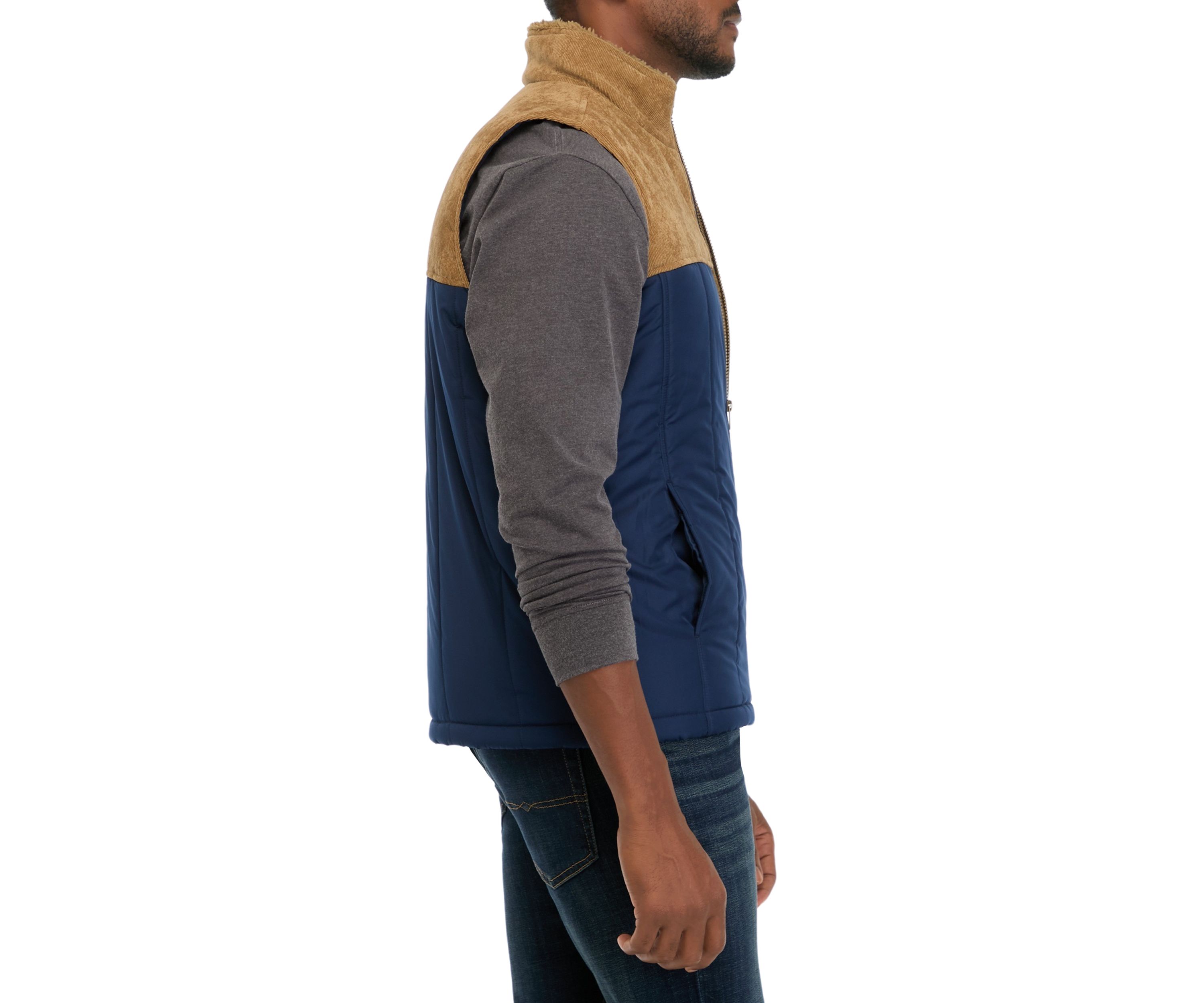 Corded Mixed Media Puffer Vest 