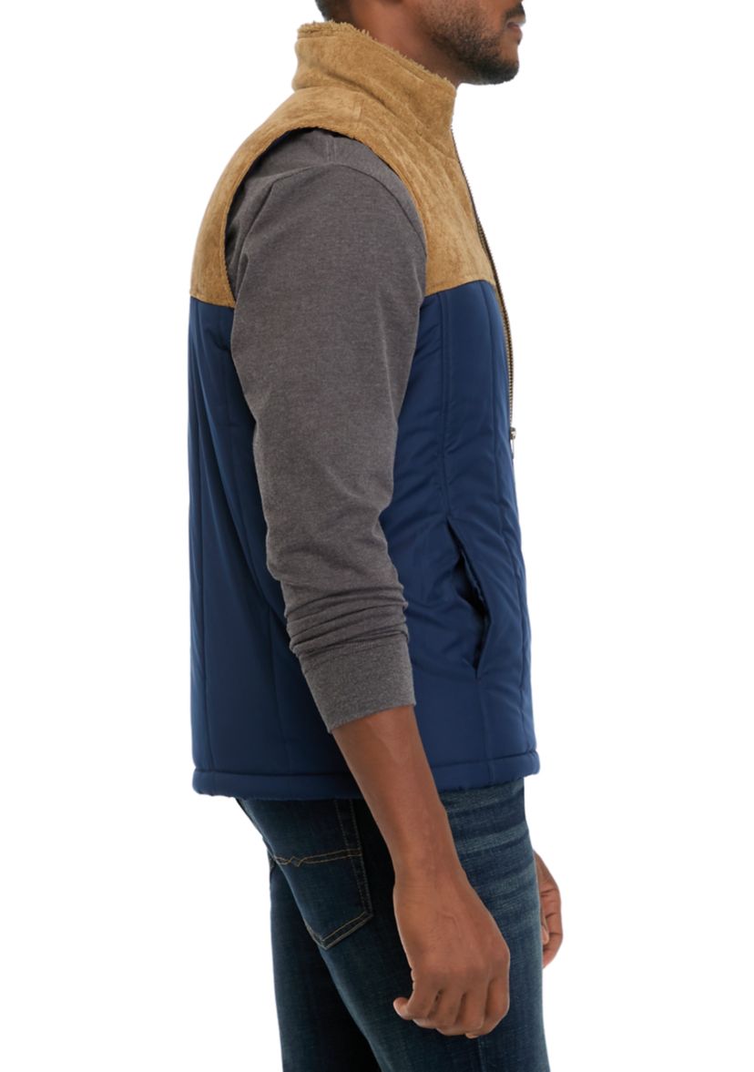 Corded Mixed Media Puffer Vest 