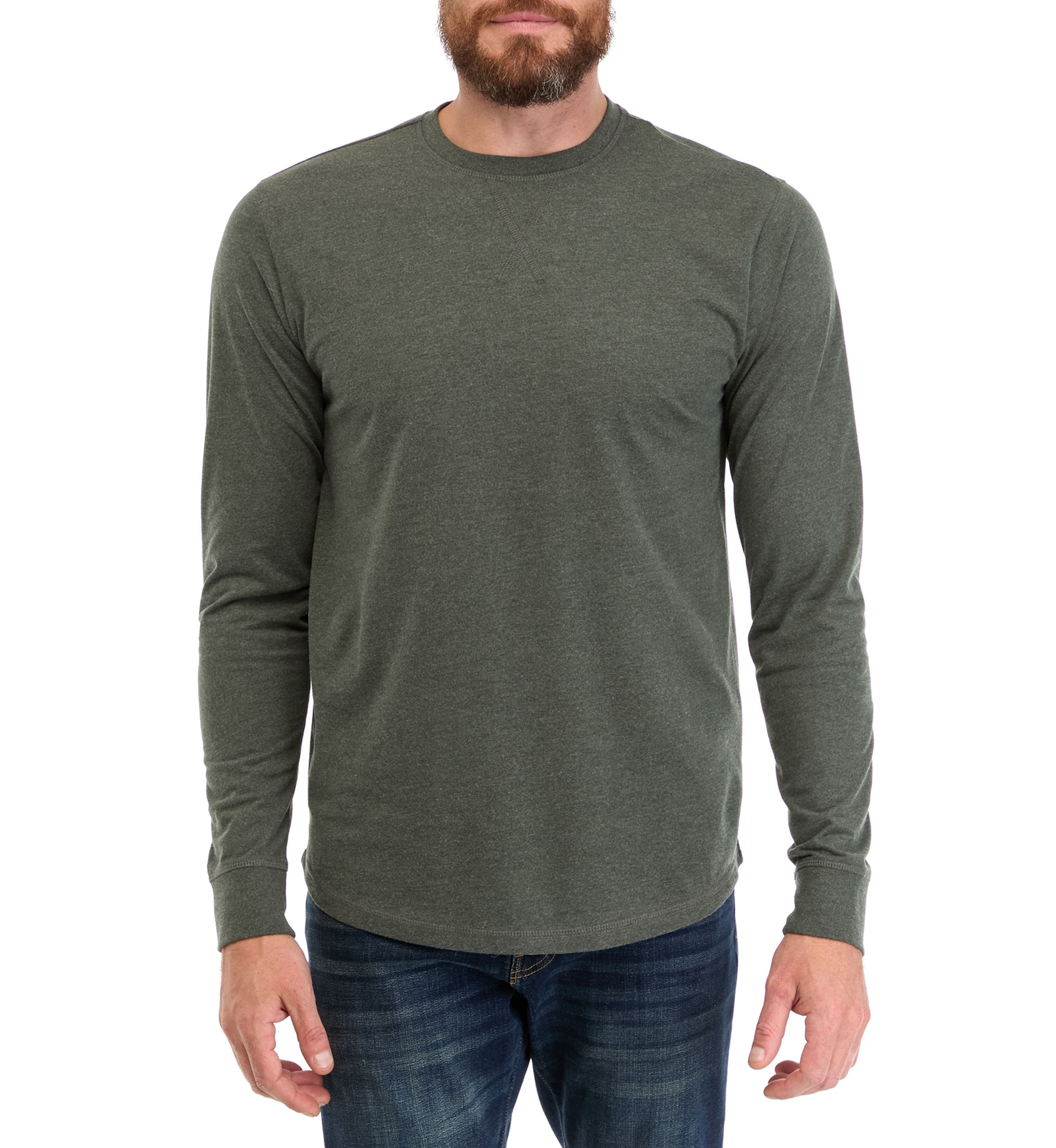 Mens Long Sleeve Brushed Jersey Crew Neck T-Shirt 