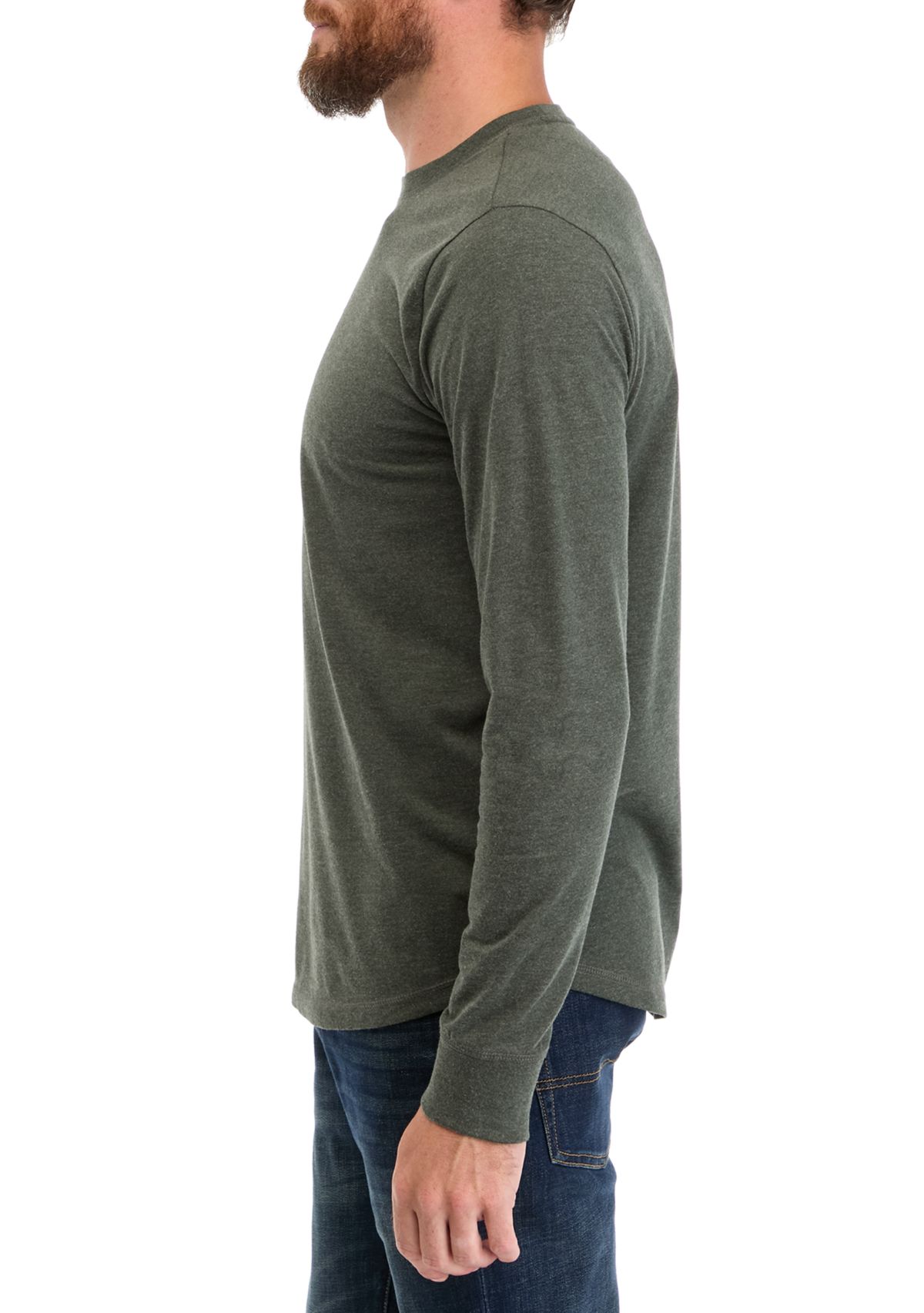 Mens Long Sleeve Brushed Jersey Crew Neck T-Shirt 