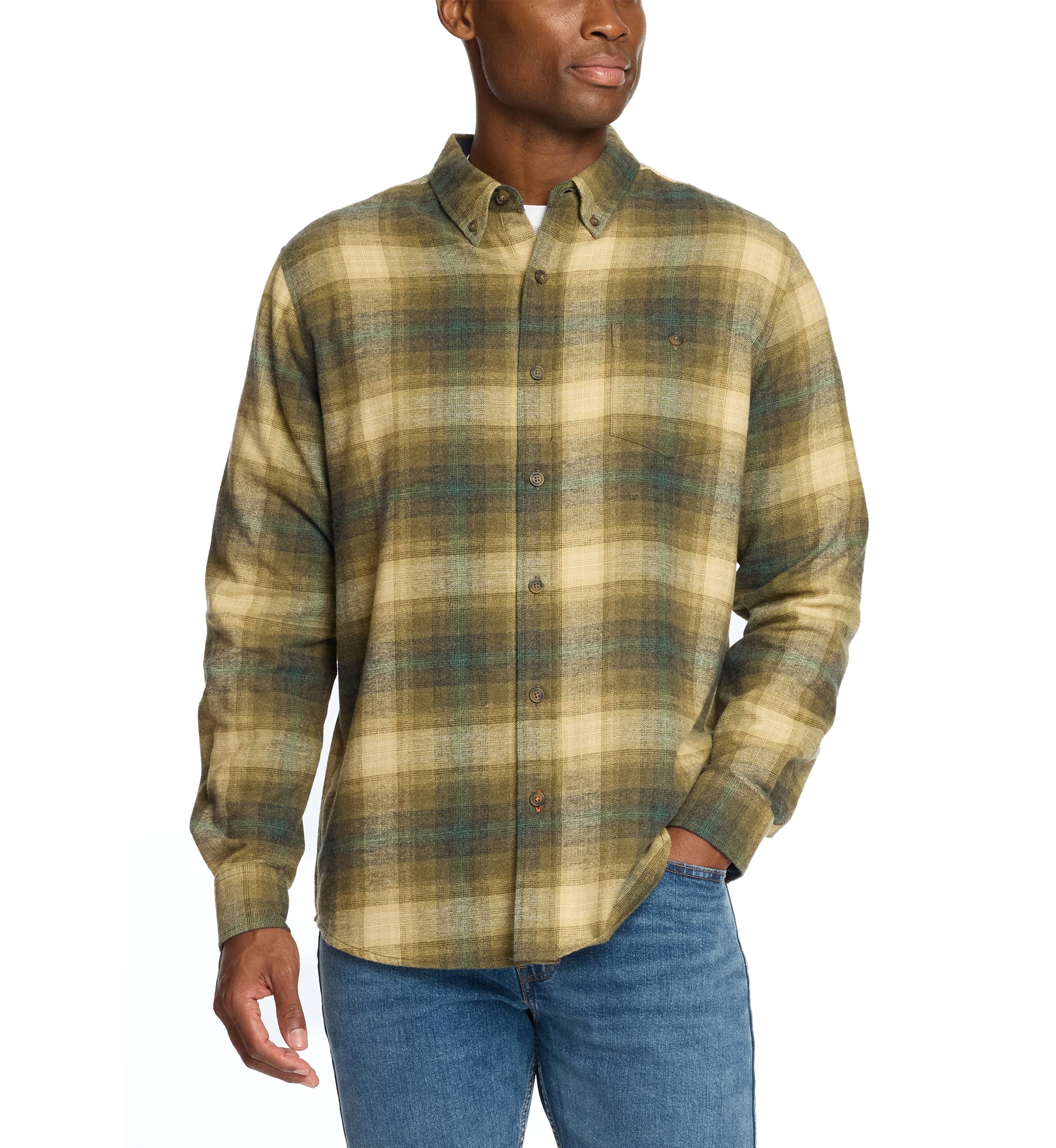 Mens Long Sleeve Brushed Flannel Shirt