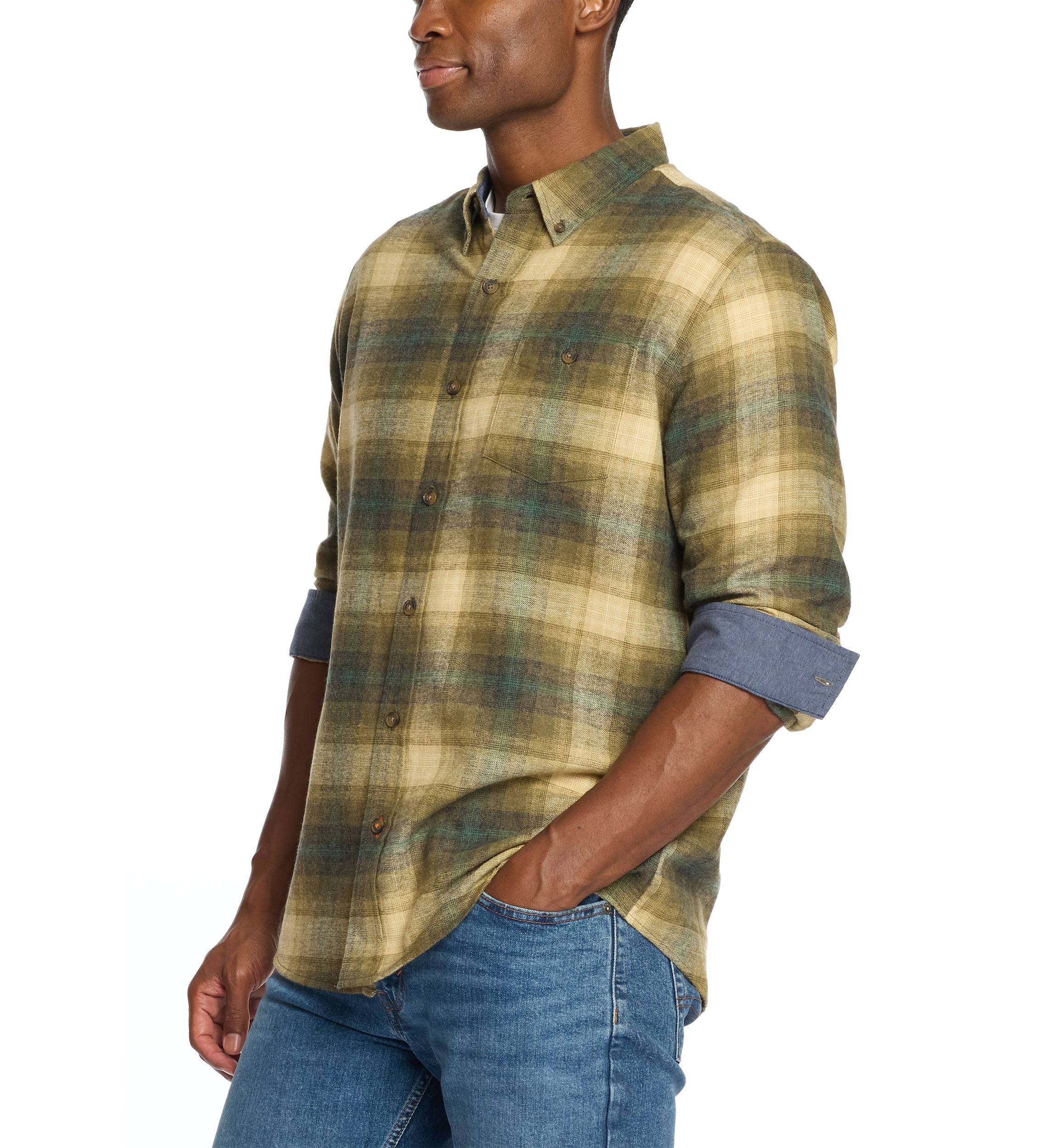 Mens Long Sleeve Brushed Flannel Shirt