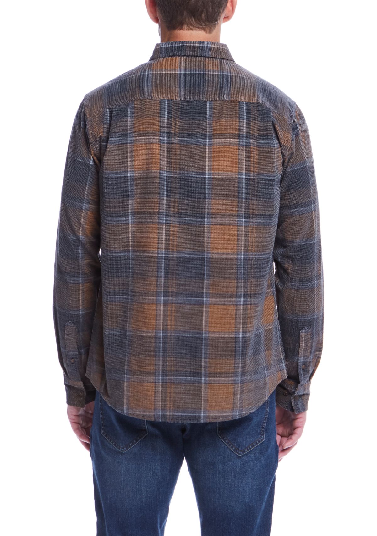 Mens Distressed Plaid Corduroy Long Sleeve Button Down Shirt