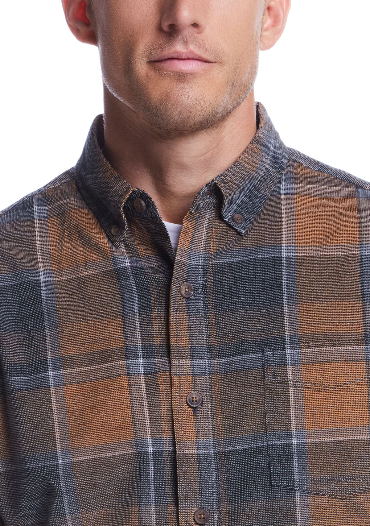 Mens Distressed Plaid Corduroy Long Sleeve Button Down Shirt