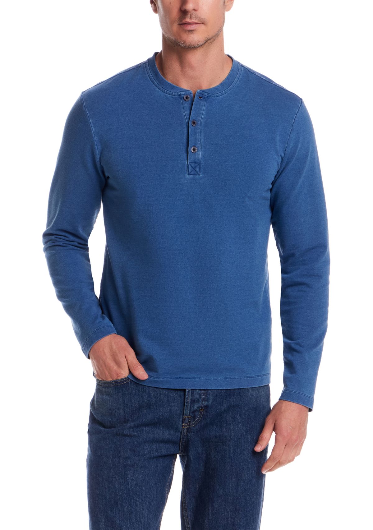 Mens Long Sleeve Indigo Henley Shirt 