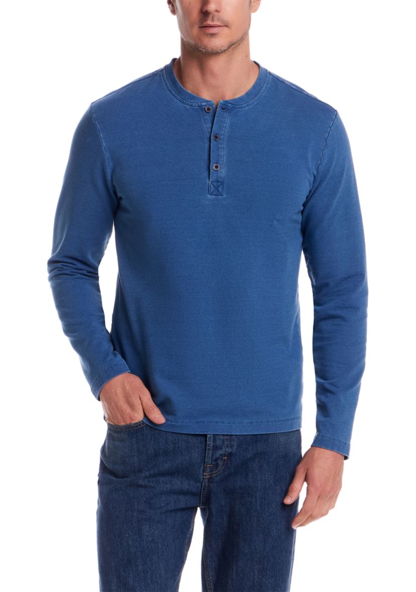 Mens Long Sleeve Indigo Henley Shirt 
