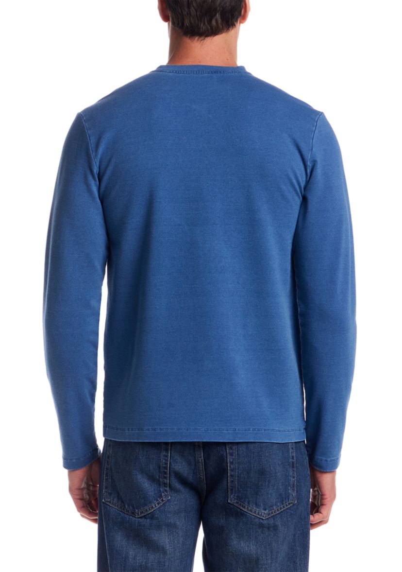Mens Long Sleeve Indigo Henley Shirt 