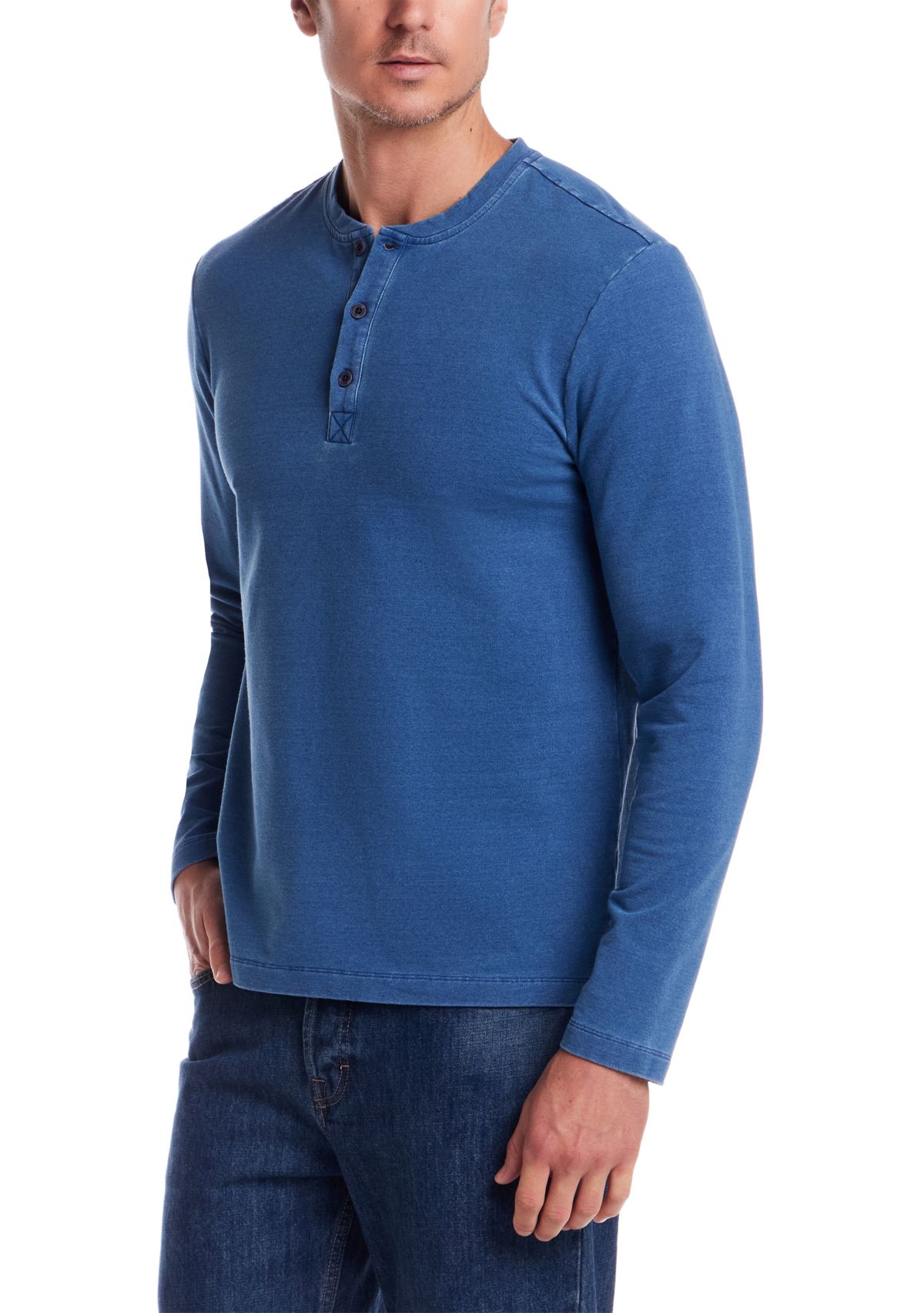 Mens Long Sleeve Indigo Henley Shirt 