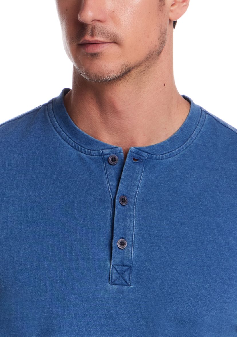 Mens Long Sleeve Indigo Henley Shirt 