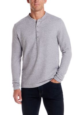 Weatherproof Vintage Men's Long Sleeve Mixed Henley Shirt, Grey, XL Regular