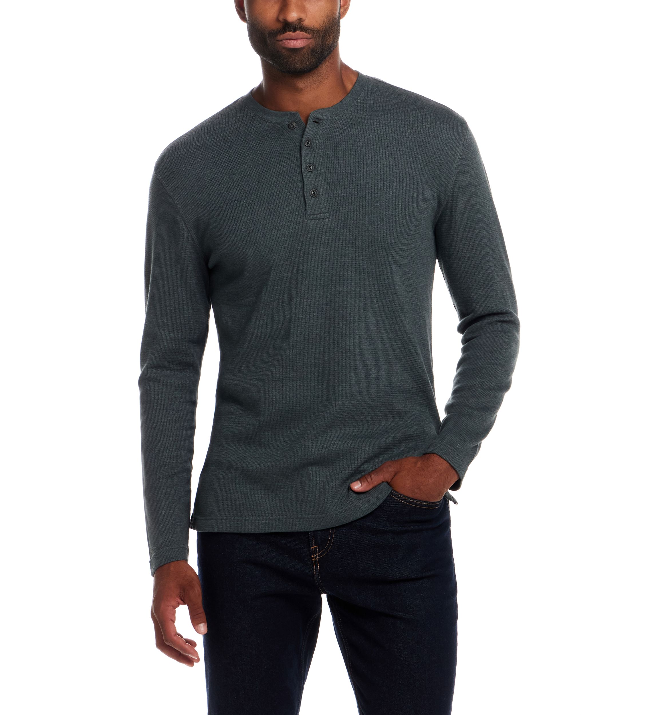 Mens Long Sleeve Waffle Henley Shirt 