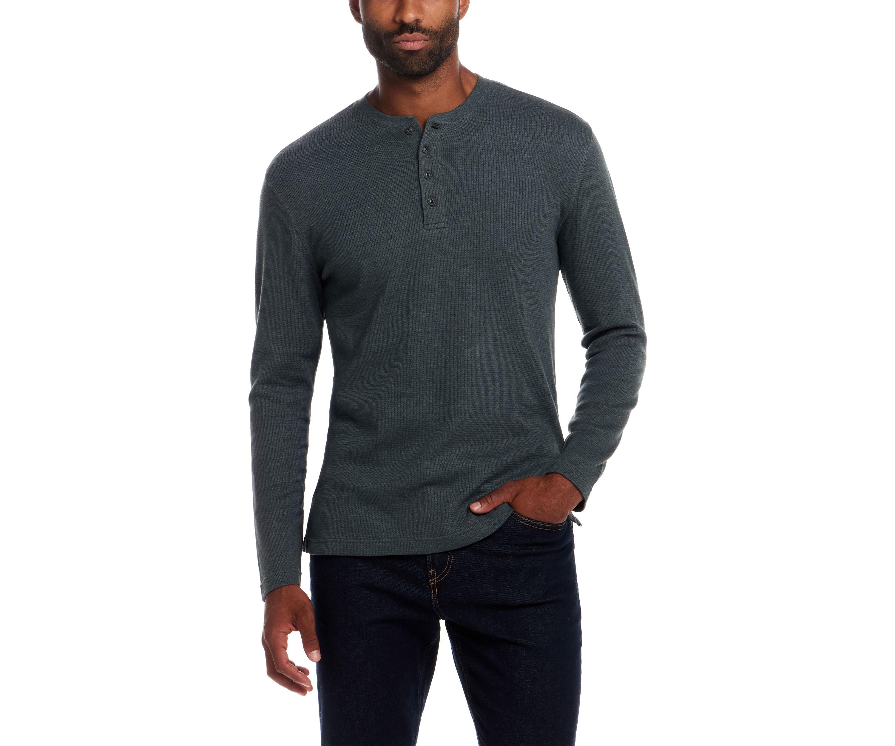 Mens Long Sleeve Waffle Henley Shirt 
