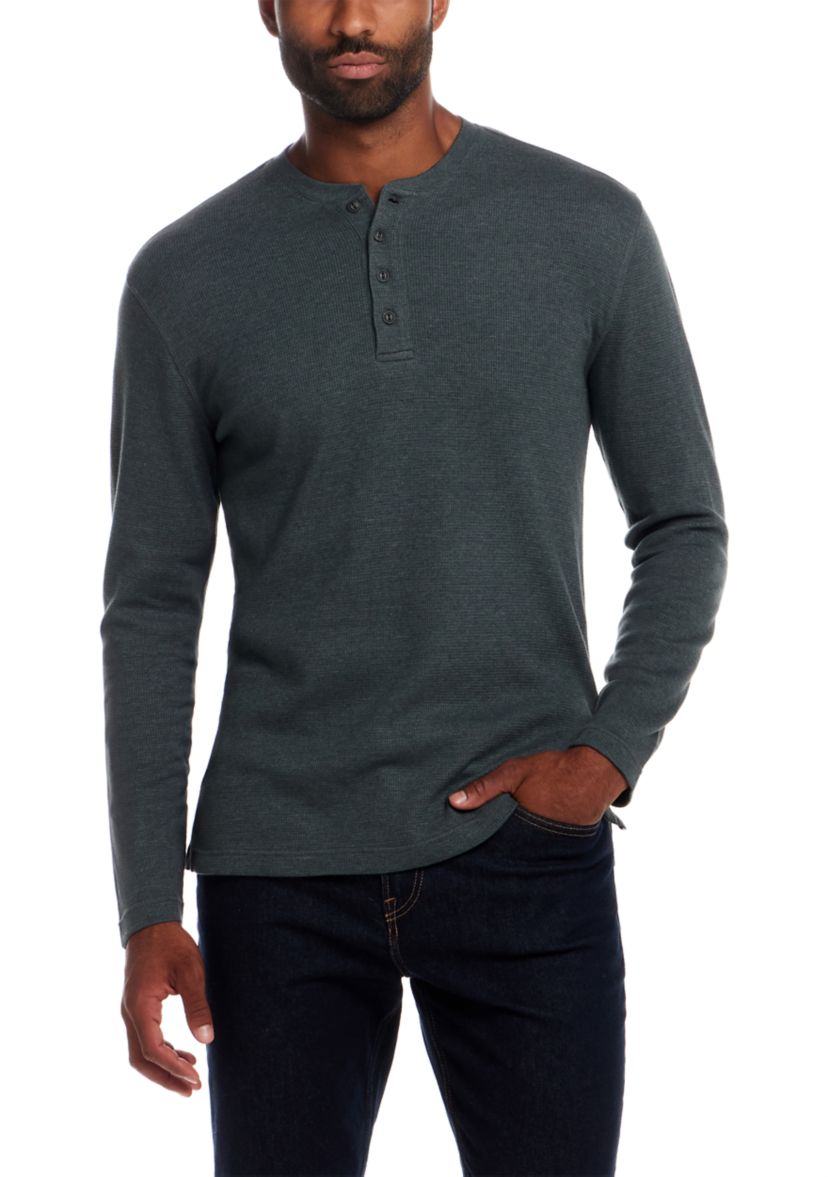 Mens Long Sleeve Waffle Henley Shirt 