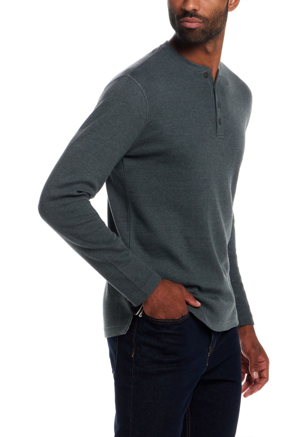 Mens Long Sleeve Waffle Henley Shirt 