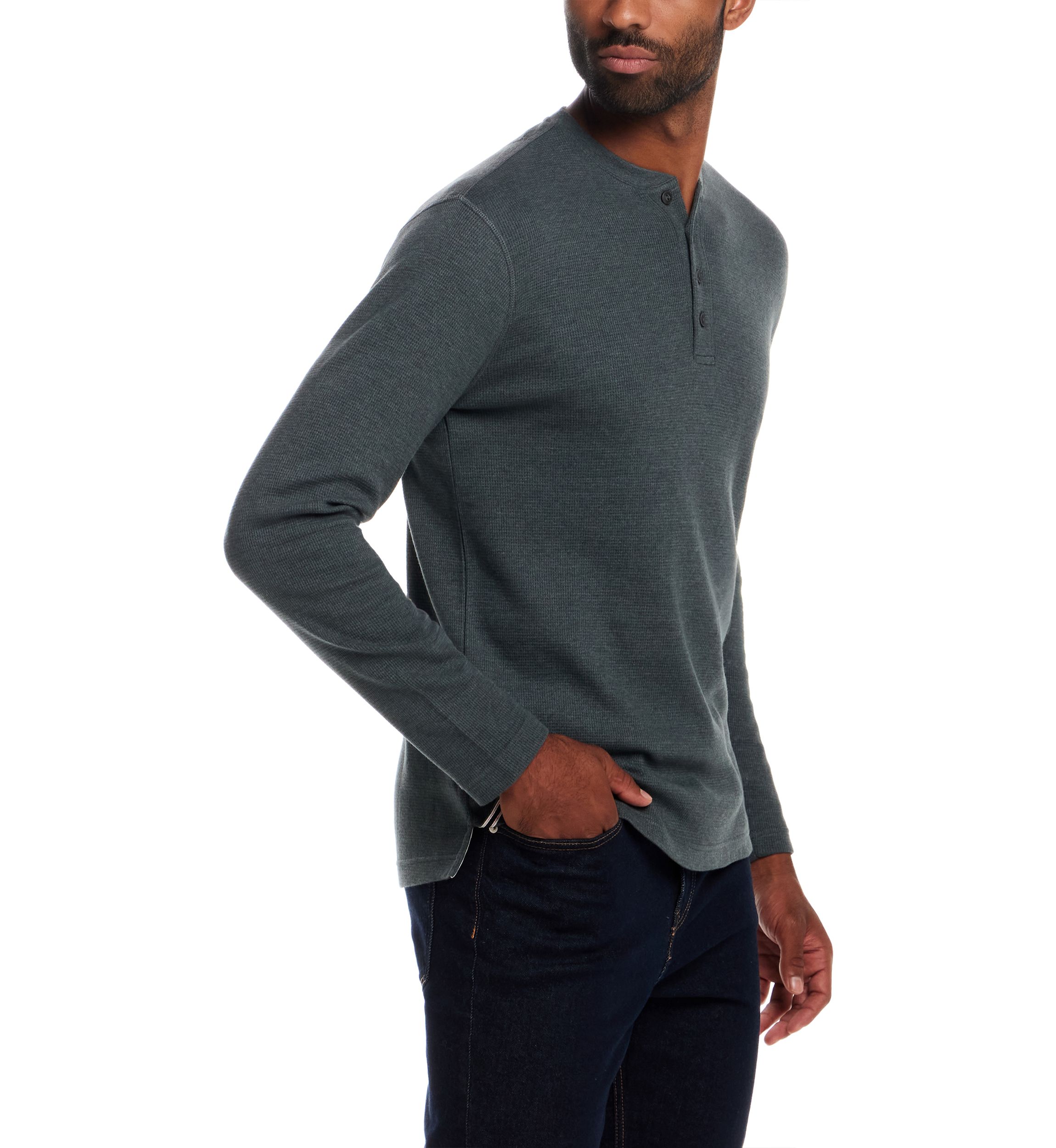 Mens Long Sleeve Waffle Henley Shirt 