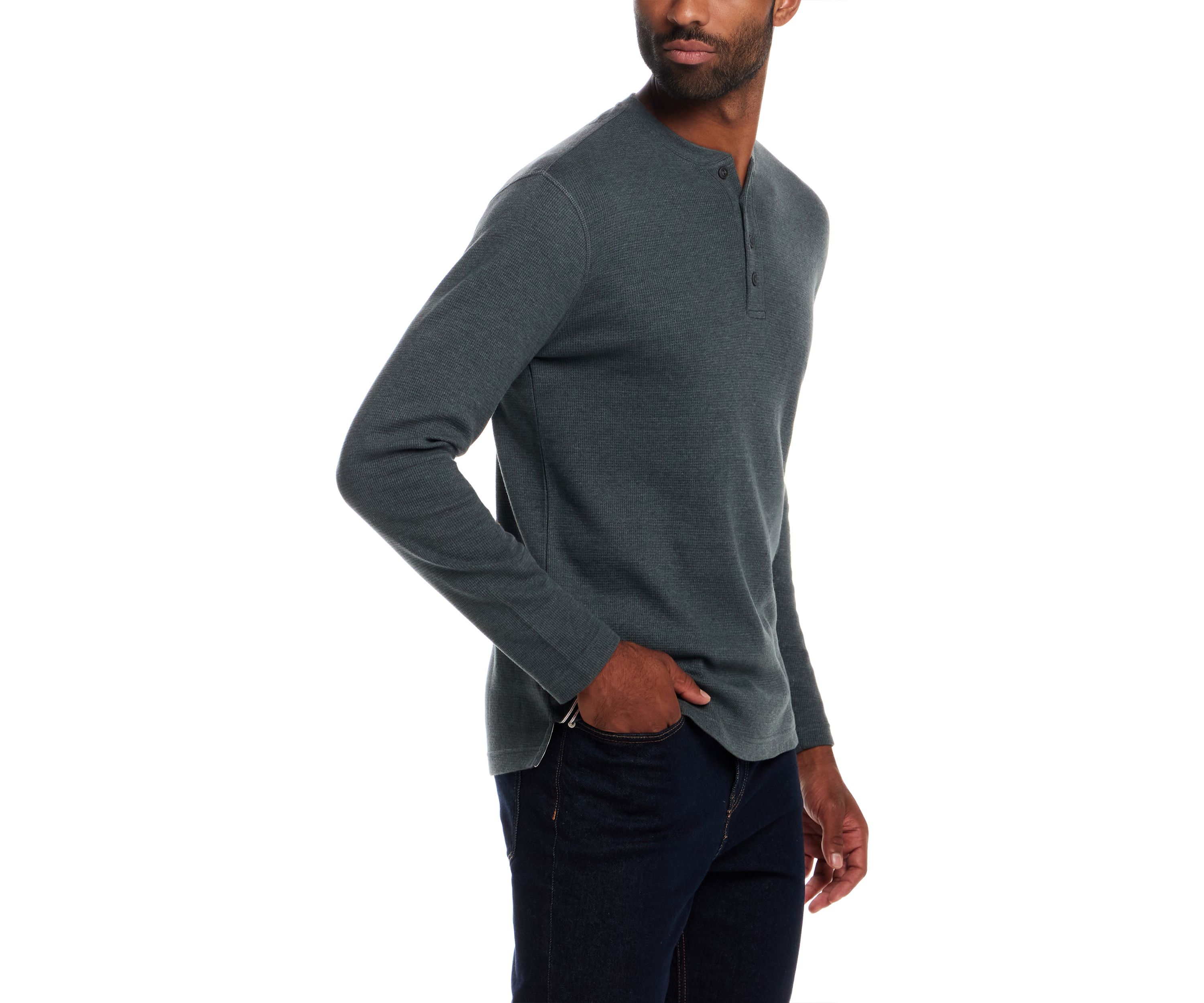 Mens Long Sleeve Waffle Henley Shirt 