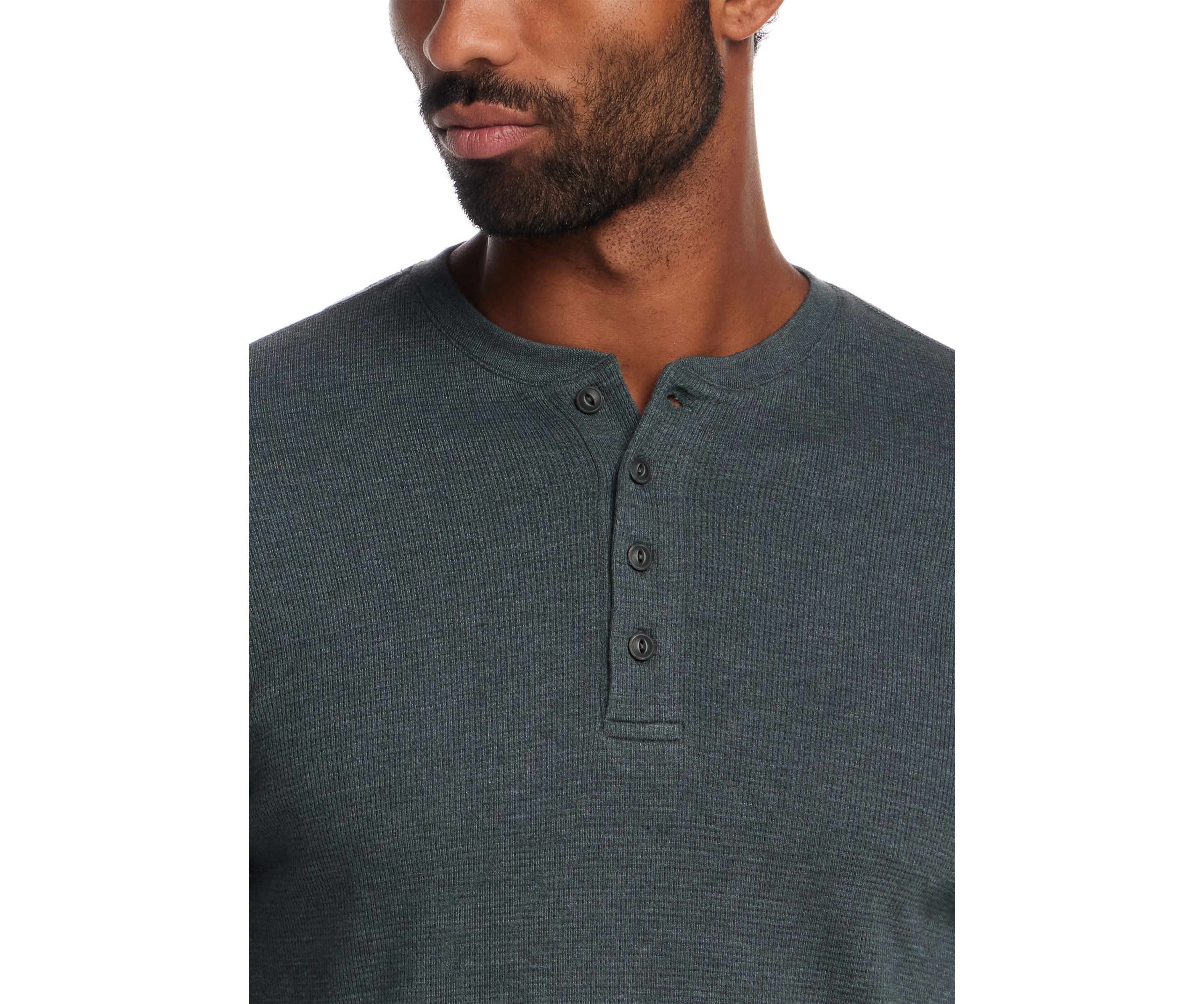 Mens Long Sleeve Waffle Henley Shirt 