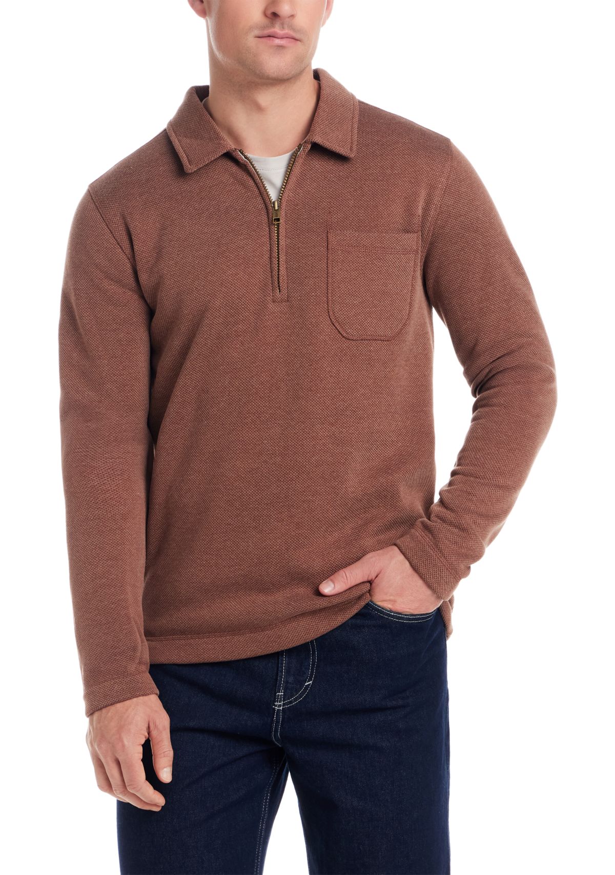 Mens Quarter Zip Pebble Fleece Pullover