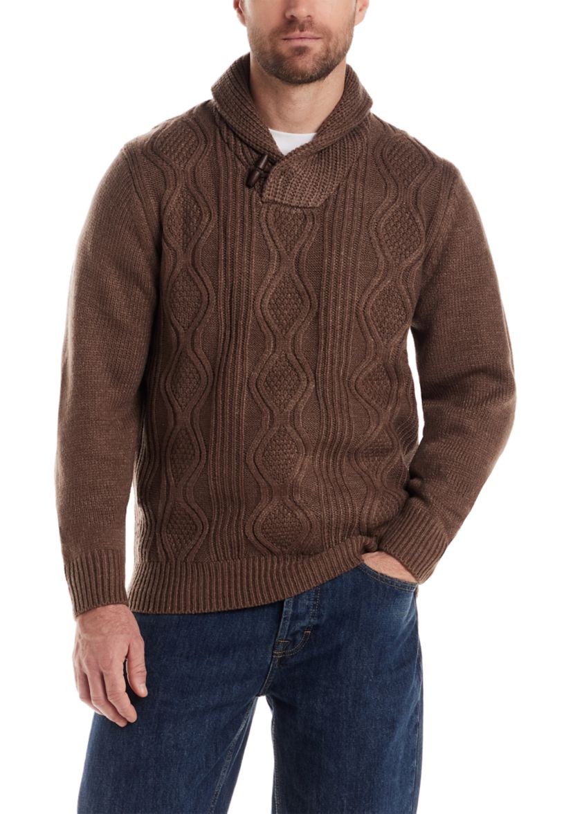 Mens Cable Knit Fisherman Toggle Sweater 